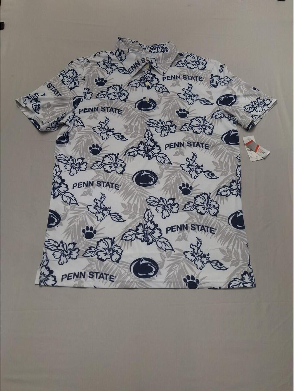 Penn State Polo Shirt Men Small Reyn Spooner White Breathable Allover Print NWT